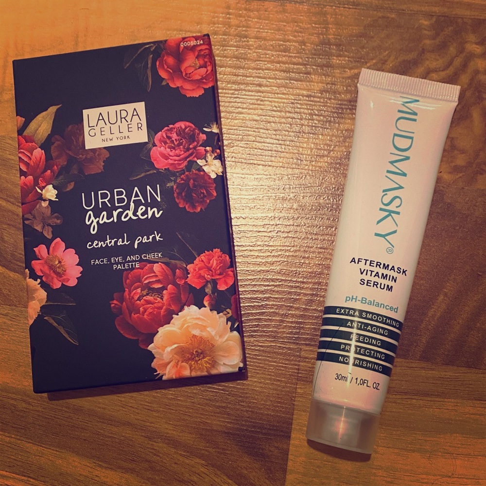 Laura Geller face palette and Mudmasky serum.